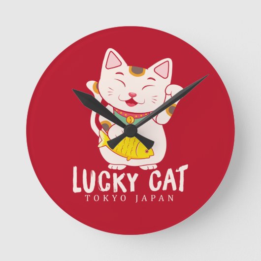 Good Luck Charm Lucky Cat Maneki Neko Ronde Klok (Voorkant)