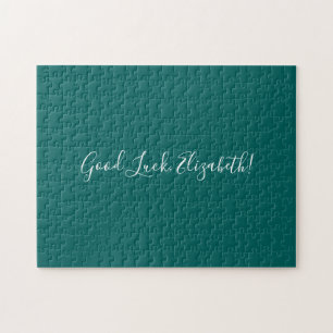 Good Luck Custom Name Script op Solid Blauwgroen F Legpuzzel