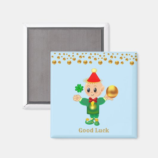 Good Luck Cute Elf en Gold Stippen Magneet (Voorkant / Achterkant)