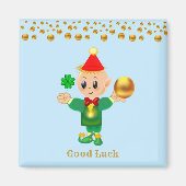 Good Luck Cute Elf en Gold Stippen Magneet (Voorkant)