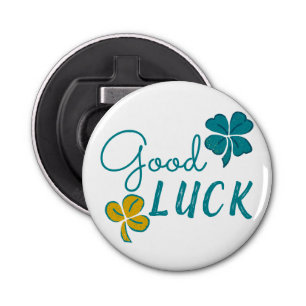 Good Luck Four Leaf Clover Shamrock Button Flesopener