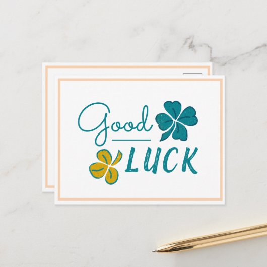 Good Luck Four Leaf Clover Shamrock Feestdagenkaart (Voorkant / Achterkant in situ)