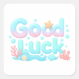 Good Luck Glossy Ocean Pastel Tekst Vierkante Sticker