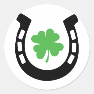 Good Luck Hoefijzer Cloverleaf - Shamrock Ronde Sticker