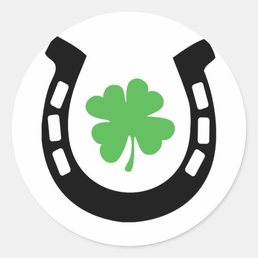 Good Luck Hoefijzer Cloverleaf - Shamrock Ronde Sticker (Voorkant)