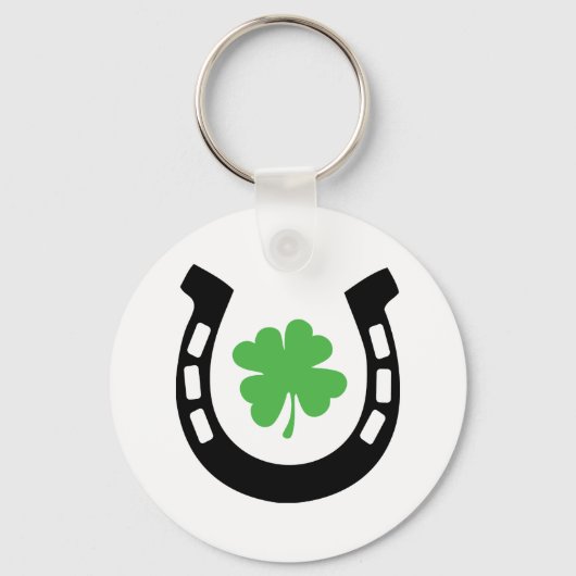 Good Luck Hoefijzer Cloverleaf - Shamrock Sleutelhanger (Voorkant)