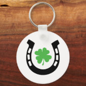 Good Luck Hoefijzer Cloverleaf - Shamrock Sleutelhanger (Voorkant)