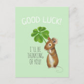 Good Luck Kaart, Sweet Mouse en Vier Leaf Clover Briefkaart (Voorkant)