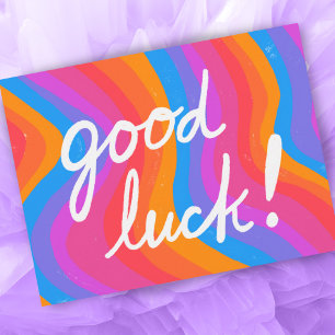 GOOD LUCK kleurrijke kool & vun stripes Briefkaart