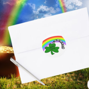 Good Luck Shamrock, Rainbow en Hoefijzer Ronde Sticker