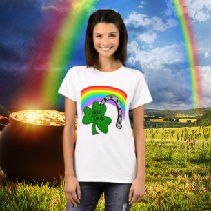 Good Luck Shamrock, Rainbow en Hoefijzer T-Shirt