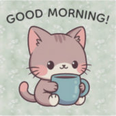 Good Morning Cat Sticker – Cute Coffee Kitty (Devant)