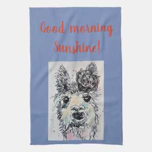 Good Morning Llama Alpaca art Photo Kitchen Towel Theedoek