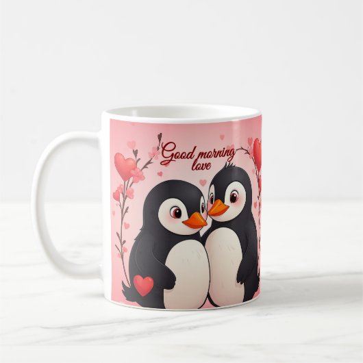 Good Morning Love - Penguins Valentine's Day Mug (Gauche)