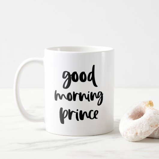 Good Morning Prince Black Modern Typography Mug (Avec donut)