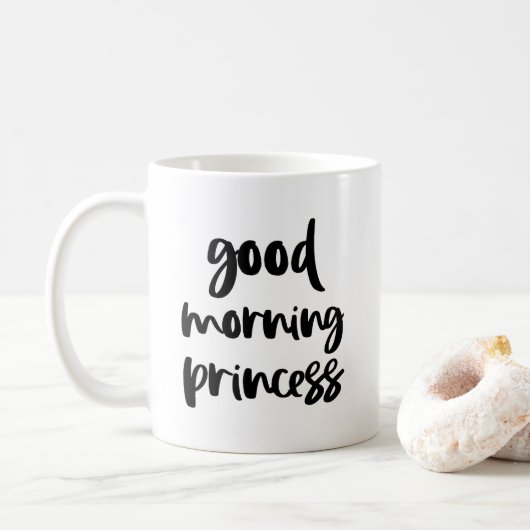 Good Morning Princess Black Modern Typography Mug (Avec donut)