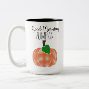 Good Morning Pumpkin Sinaasappel Gingham Pset Tweekleurige Koffiemok