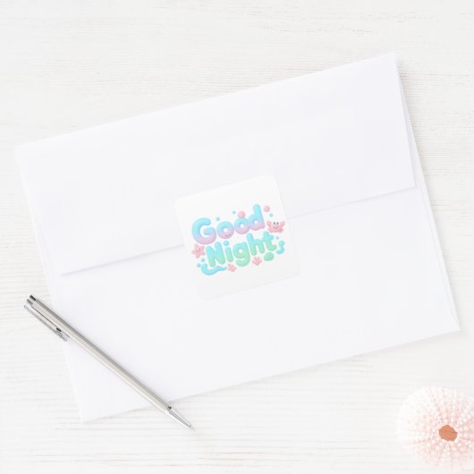 Good Night Glossy Ocean Pastel Text Vierkante Sticker (Envelop)
