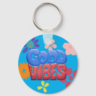 Good Vibes Bubble Letters & Hippy Flowers Sleutelhanger