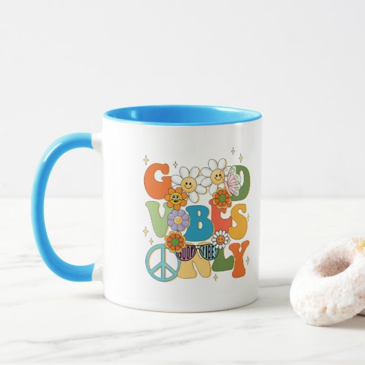 Good Vibes illustratie typografie Mok (Met donut)