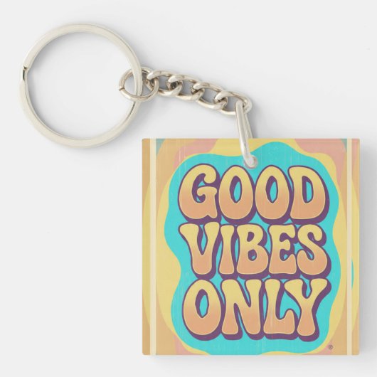 Good vibes only retro groovy style sleutelhanger (voorkant)