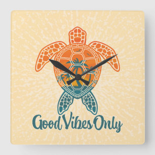 Good Vibes Only Tropical Sunset Zee Schildpad Ontw Vierkante Klok