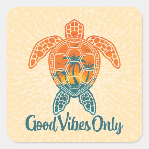 Good Vibes Only Tropical Sunset Zee Schildpad Ontw Vierkante Sticker