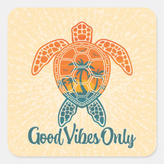 Good Vibes Only Tropical Sunset Zee Schildpad Ontw Vierkante Sticker