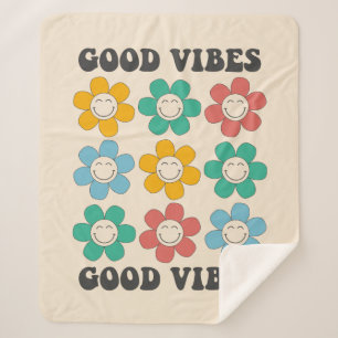 Good Vibes Retro Colorful Daisy Flowers Sherpa Deken