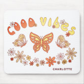 Good Vibes Retro Hippie Flower Butterfly Name Muismat (Voorkant)