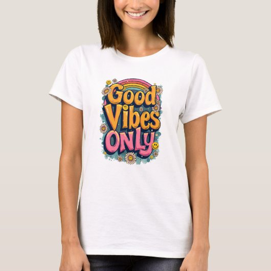Good Vibes Retro Rainbow Positive T-shirt (Voorkant)