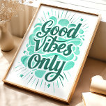 Good Vibes seulement : Impression de l'art de la t<br><div class="desc">Radiez la positivité avec cette impression artistique dynamique "Good Vibes Only". Doté d'une typographie audacieuse, lettrée à la main, dans des teintes turquoises apaisantes, accentuée de coups de pinceau et d'éclairs, cet article est un rappel joyeux d'adopter l'optimisme et d'attirer une bonne énergie. Idéal pour ajouter une pop de couleur...</div>