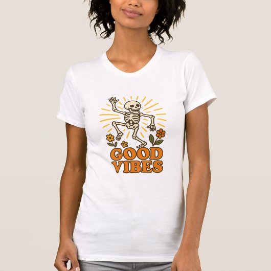 “Good Vibes” Skeleton T-Shirt – Retro Funny Dance  (Voorkant)