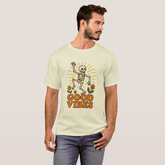 “Good Vibes” Skeleton T-Shirt – Retro Funny Dance  (Voorkant volledig)