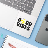 Good Vibes | Sticker en vinyle coupé personnalisé (Ordinateur portable avec iPhone)