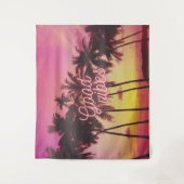 Good Vibes Tropical Pink Sunset Beach Palm Tree Wandkleed (Voorkant)