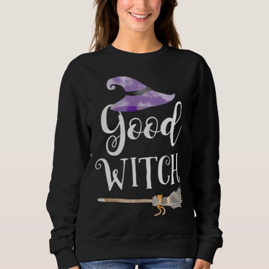 Good Witch Cute Hat Broomstick Halloween Tee Trui (Voorkant)