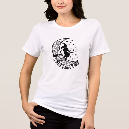 Good Witch Vibes Modern Halloween Moon Script Tri-Blend Shirt (Voorkant)