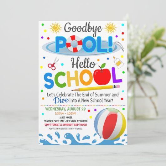 Goodbye Pool Hello School Party Invitation (Debout devant)