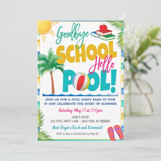 Goodbye School Hello Pool Party Invitation (Debout devant)