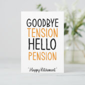 Goodbye tension bonjour pension Fun Cadeaux Carte (Debout devant)