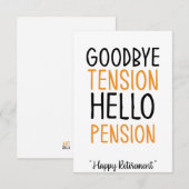 Goodbye tension bonjour pension Fun Cadeaux Carte (Devant / Derrière)