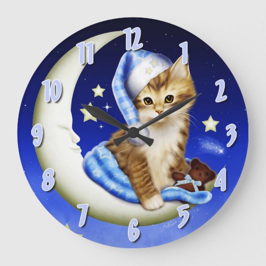 Goodnight Moonlight Cat Nursery Clock Grote Klok (Voorkant)