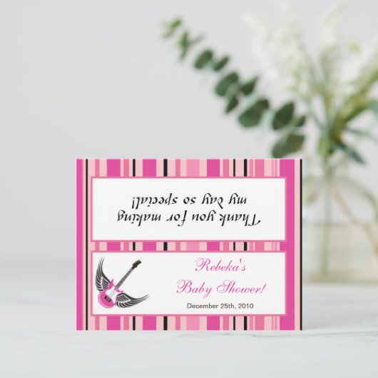 Goody Bag Topper Girly Pink Punk Rock Guitar Uitnodiging Briefkaart (Staand voorkant)