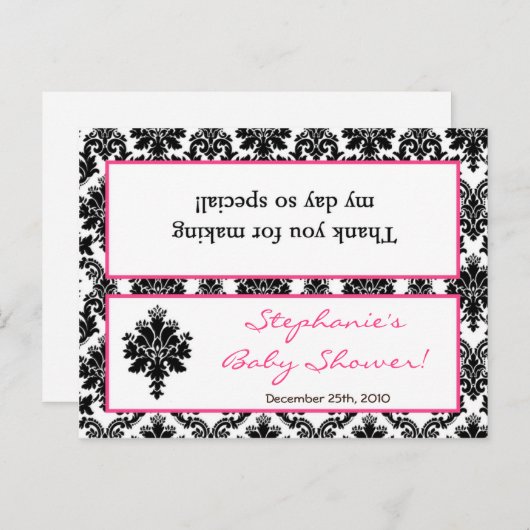 Goody Bag Topper Hot Pink Black Damask Uitnodiging Briefkaart (Voorkant / Achterkant)