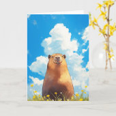 Goofy Capybara Smile Kaart (Gele Bloem)