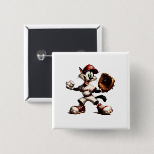 Goofy Cat honkbalwerper eindigt Vierkante Button 5,1 Cm