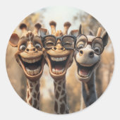 Goofy Giraffes in een bril Ronde Sticker (Voorkant)