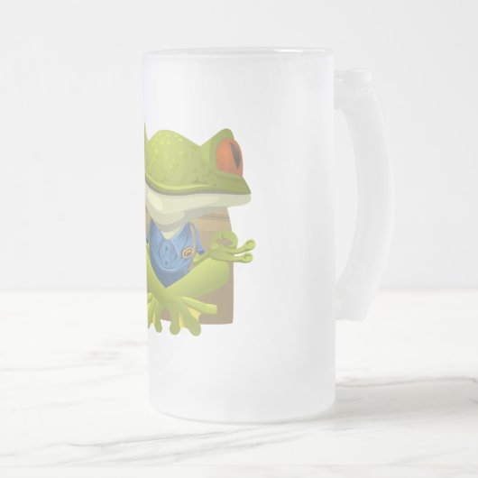 Goofy Little Meditating Green Tree Frog Matglas Bierpul (Voorkant rechts)