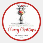 Goofy whimsical reindeer sticker red green charm (Devant)